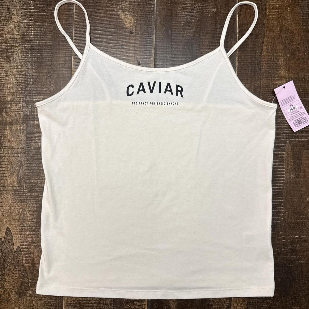 Wild Fable White Graphic Cami Top Caviar Too Fancy For Basic Snacks